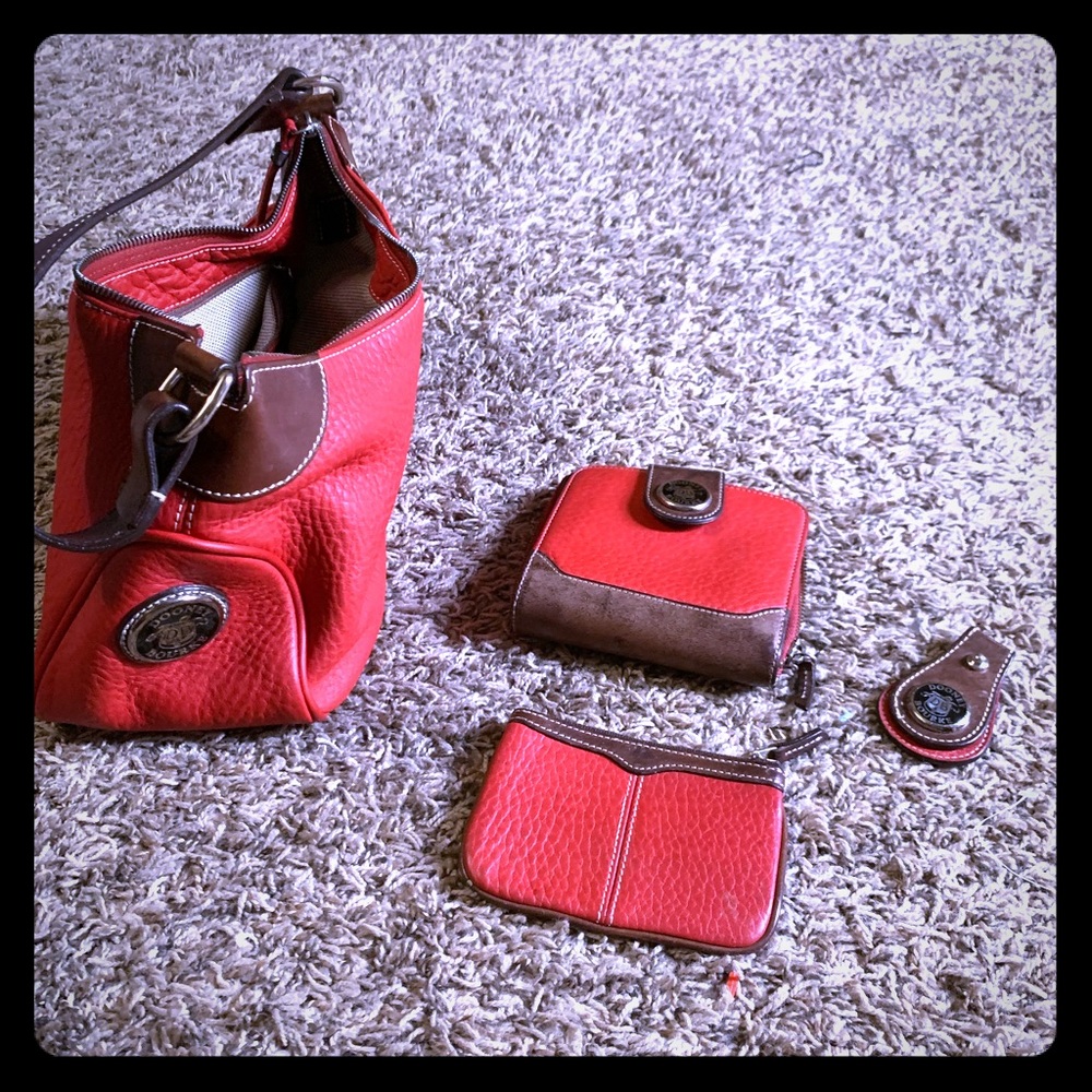 D& B Red purse,wallet, coin purse and key change.